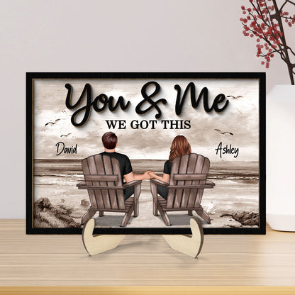 Retro Vintage Back View Couple Sitting Beach Landscape Personalized 2-Layer Wooden Plaque