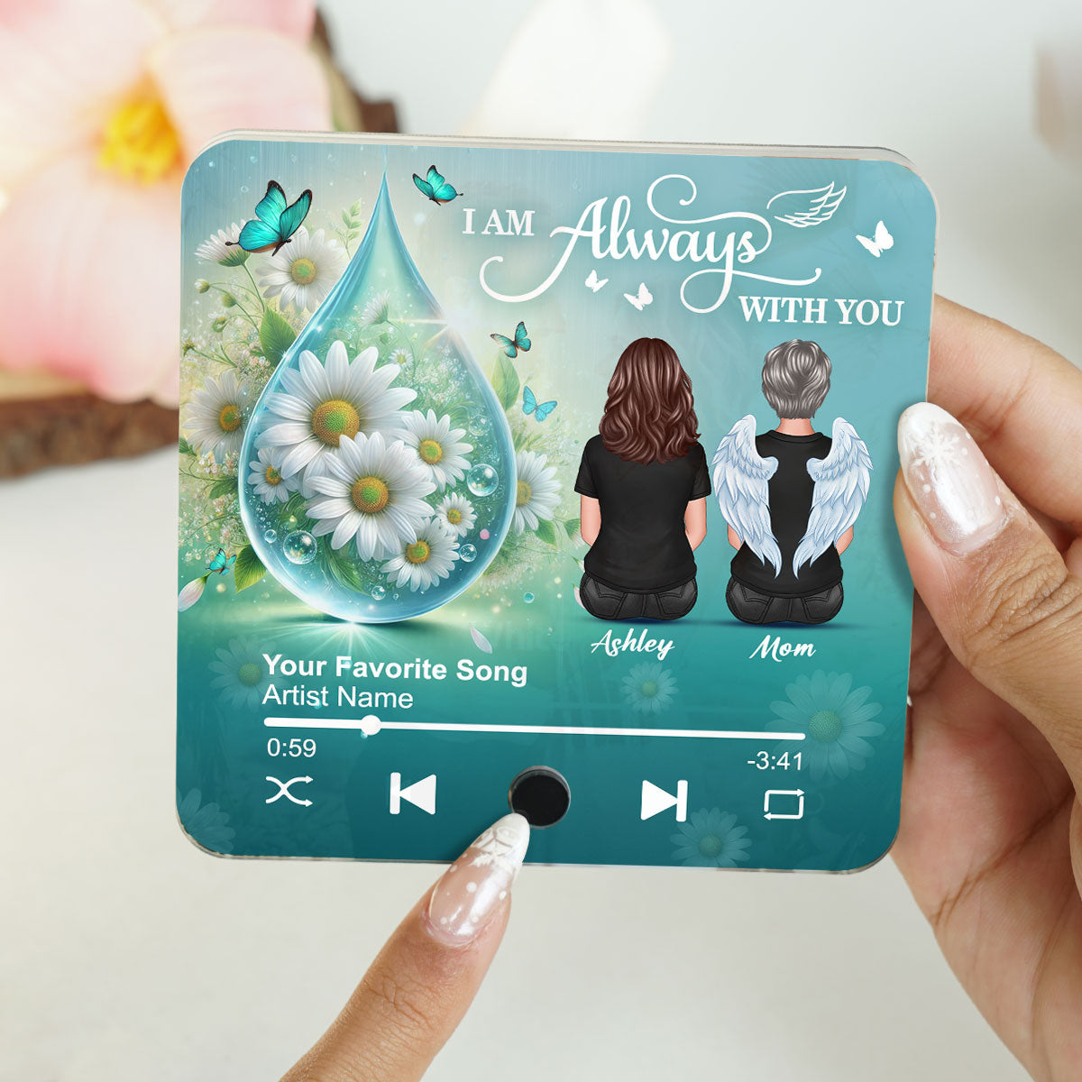 Realistic Teardop Family Members Memorial Personalized Music Fridge Magnet, Sympathy Gift