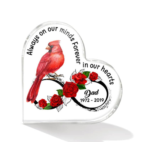Cardinal Rose Always On My Mind Memorial Personalized Heart Plaque
