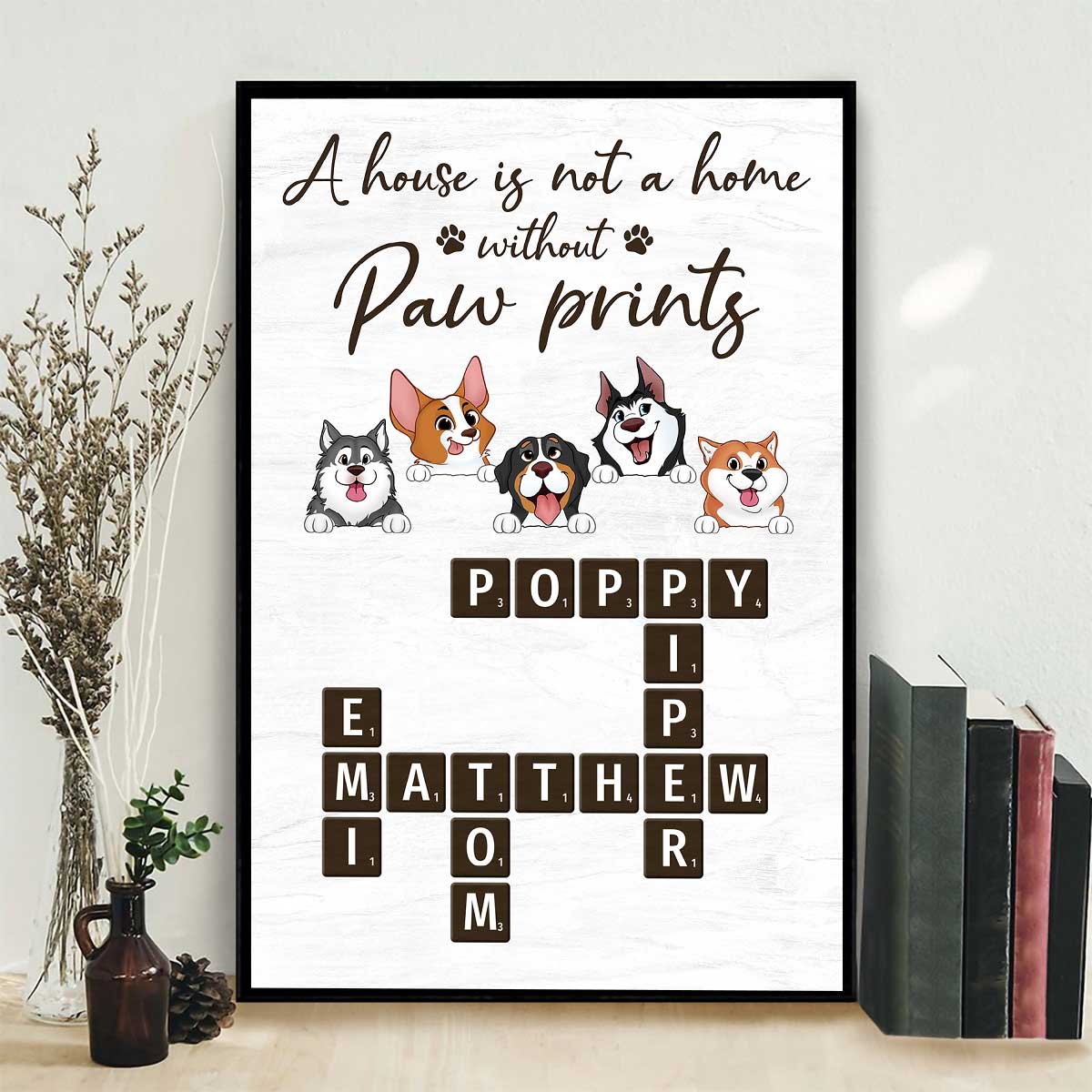 Home With Paw Prints Peeking Dog Cat Crossword Puzzle Art Personalized Poster