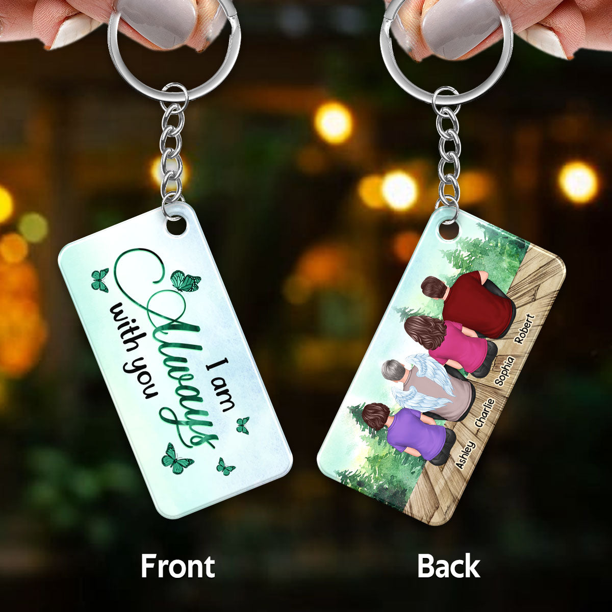 Forest Landscape Always With You Whole Family Memorial Remembrance Gift Personalized Acrylic Keychain