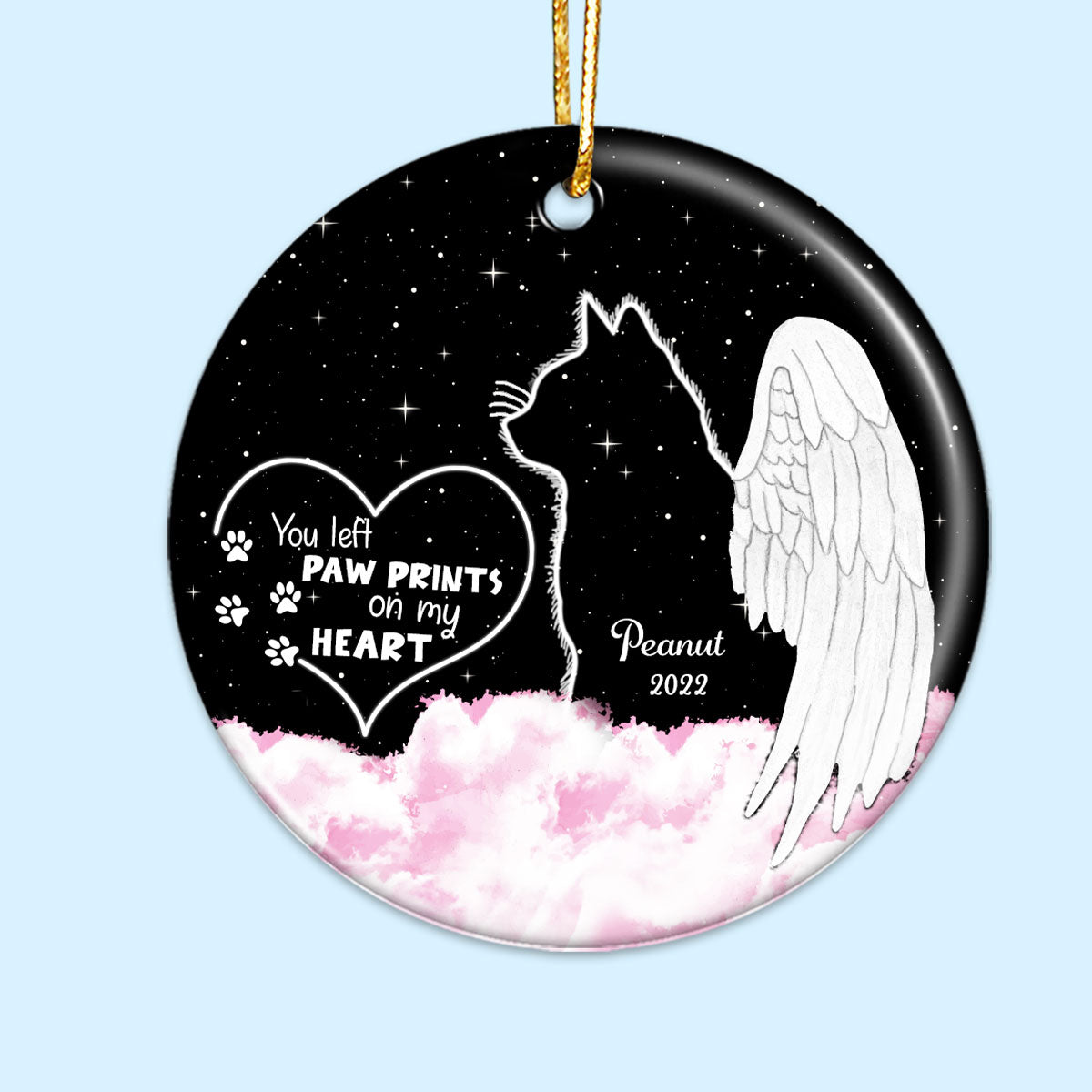 Dogs Cats Angel Starry Sky Memorial Personalized Circle Ceramic Ornament, Sympathy Gift