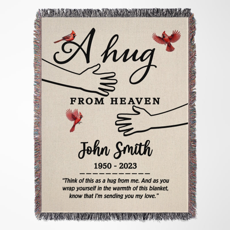 A Hug From Heaven Memorial Keepsake Personalized Tapestry Woven Blanket
