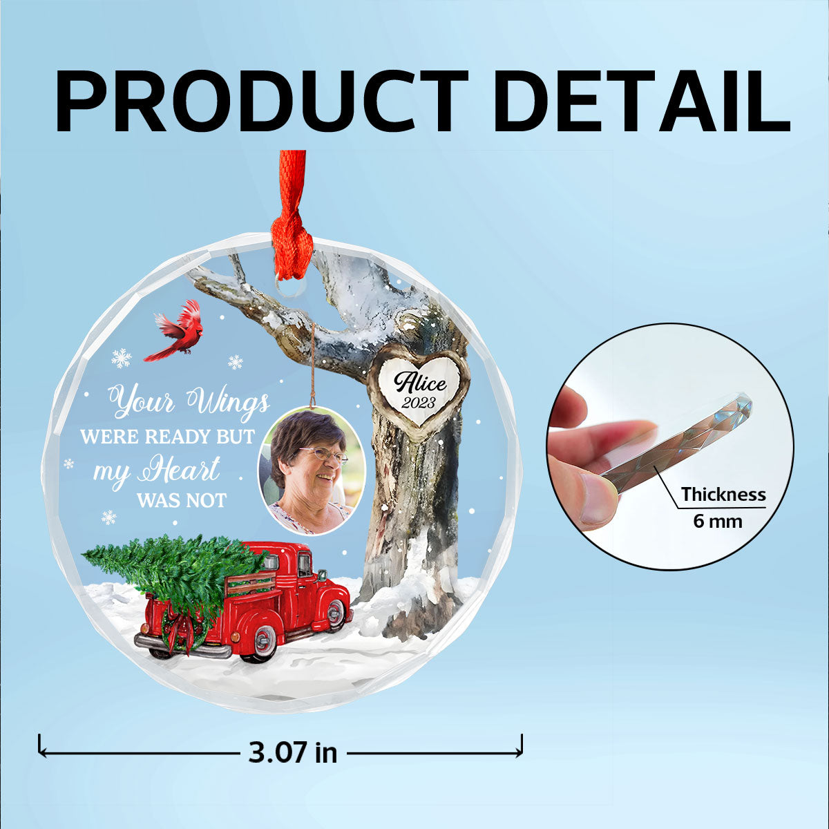 Always With You Photo Memorial Personalized Glass Ornament, Christmas Sympathy Keepsake, Lost Loved Ones Rememberance