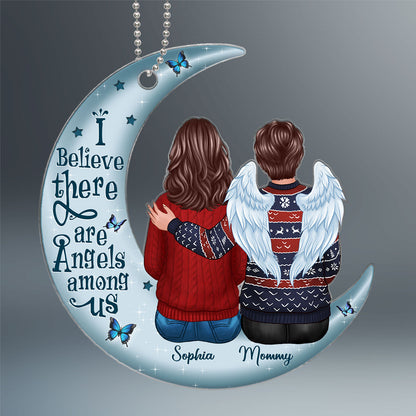 Family Memorial Sitting On Moon Personalized Custom Shape Acrylic Ornament