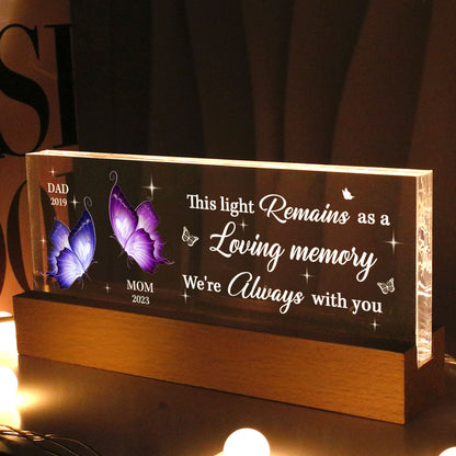 This Light Remains As A Loving Memory We're Always With You Memorial Personalized Acrylic Block LED Night Light, Christmas Sympathy Gift for Loved Ones
