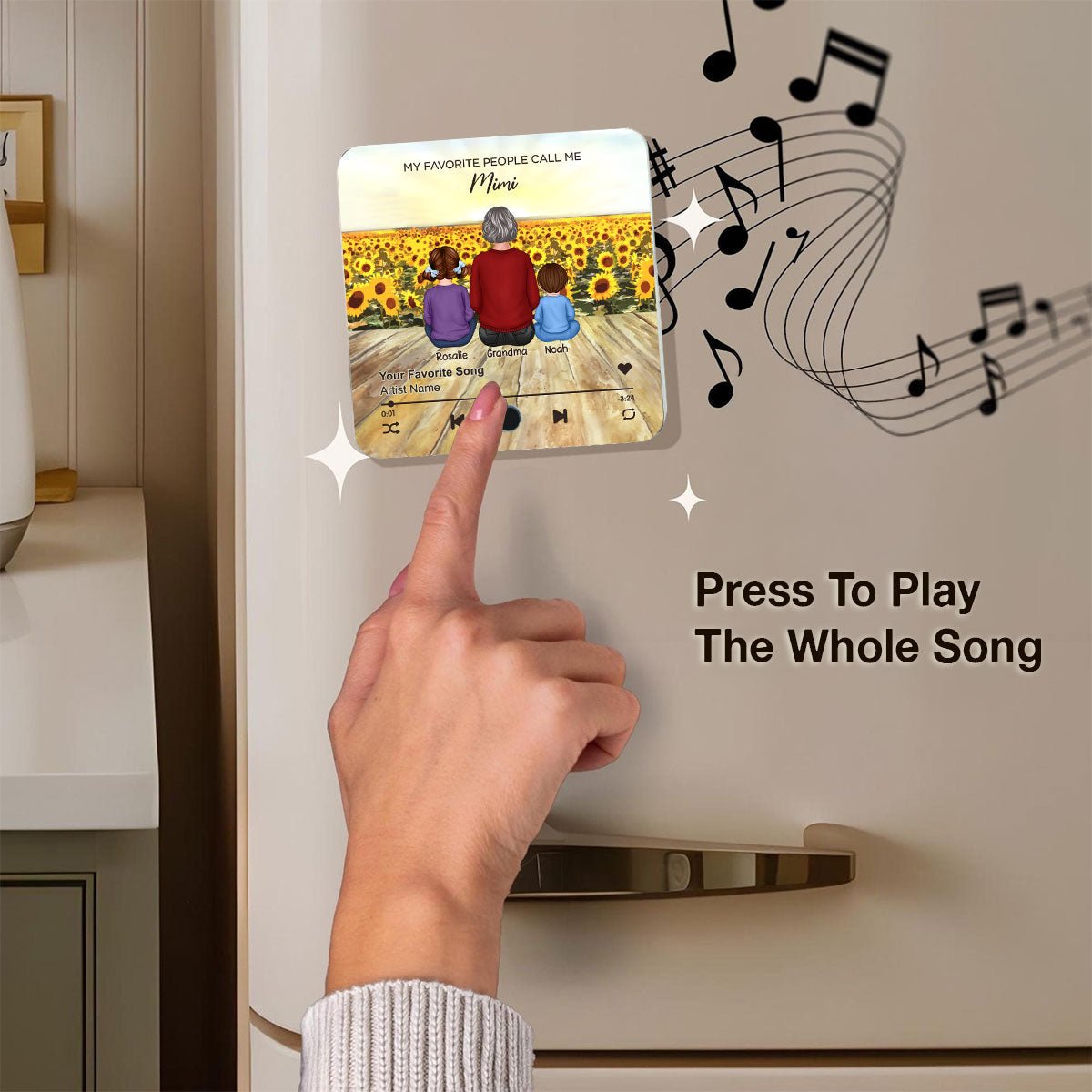 My Favorite People Call Me Nana Sunflower Field Personalized Music Fridge Magnet, Perfect Mother's Day Gift For Nana, Grandma