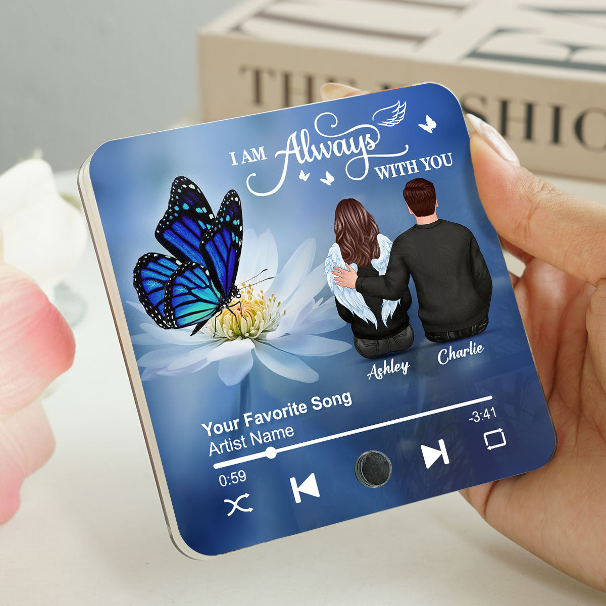 Butterfly I'm Not A Widow I'm A Wife To A Husband With Wings Memorial Personalized Music Fridge Magnet