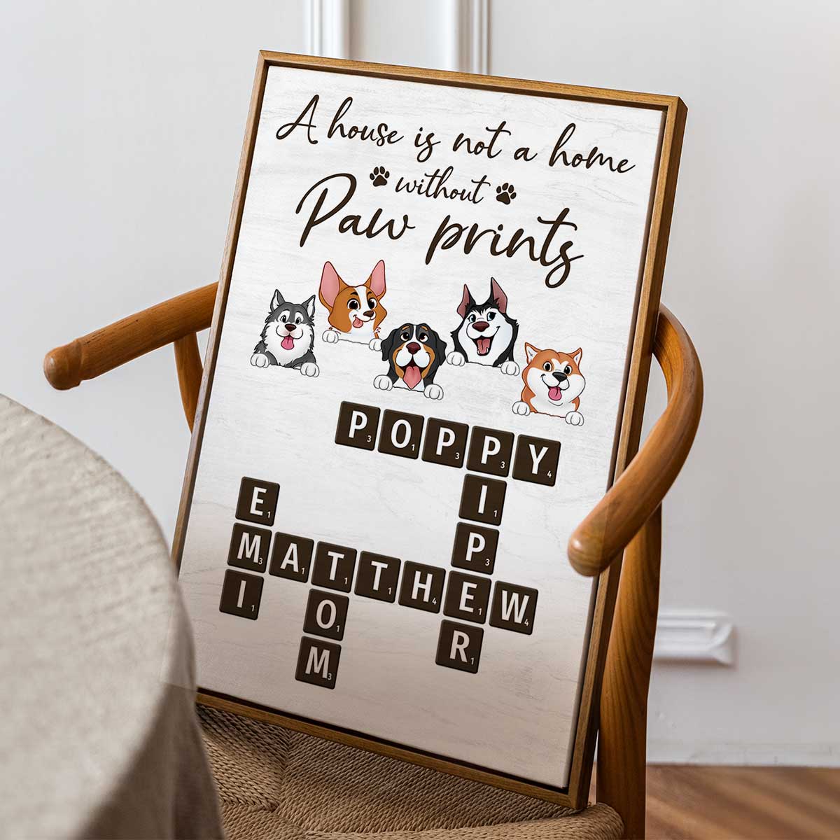 Home With Paw Prints Peeking Dog Cat Crossword Puzzle Art Personalized Poster