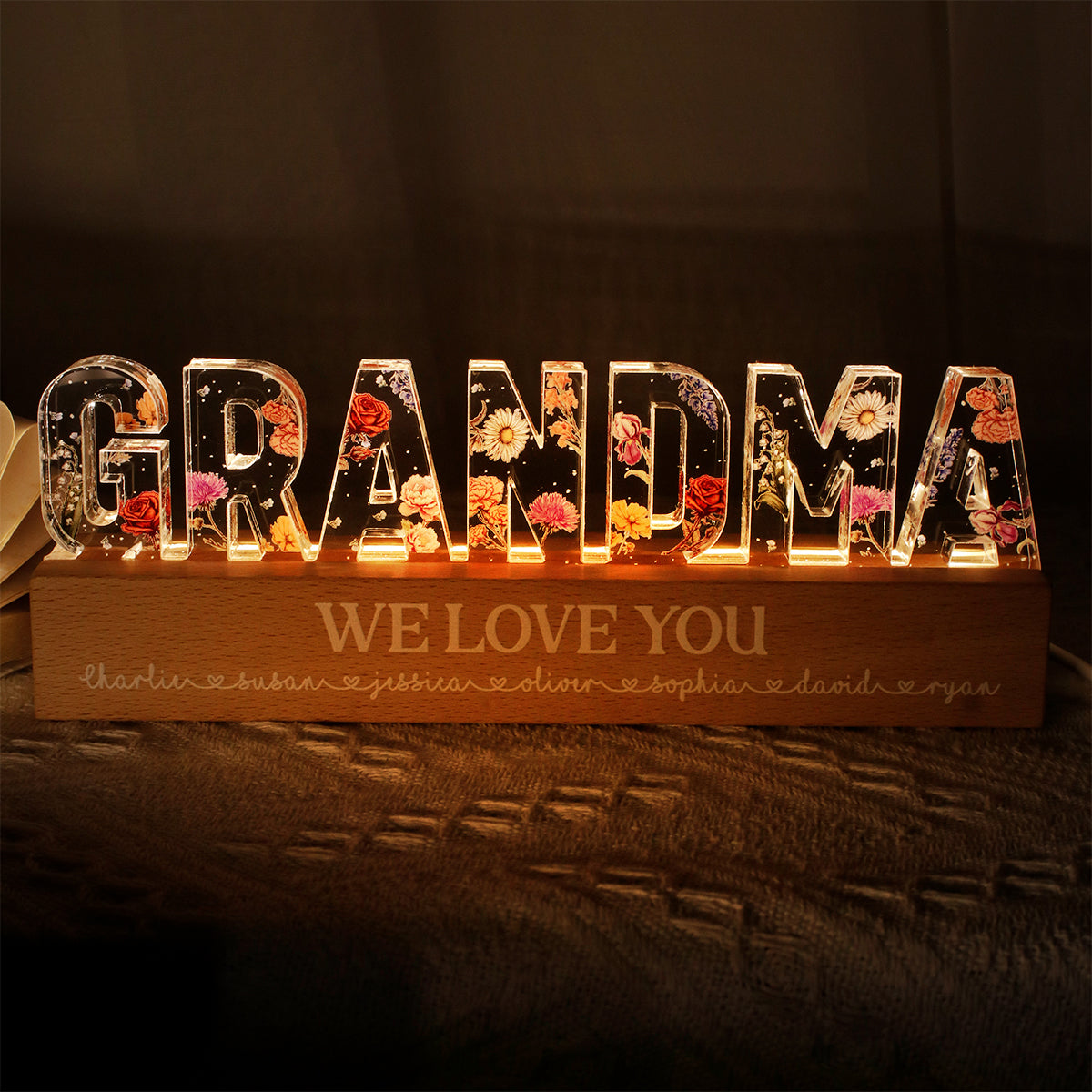 Custom Flower Printed LED Night Light, Birth Month Flower, Mother's Day Gift for Mom, Gift for Grandma, Gift for Wife