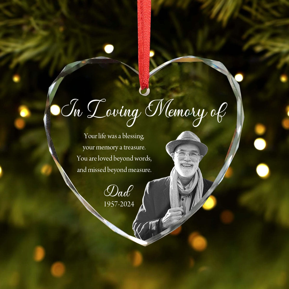 Custom Photo Memorial Ornament, Dad Mom Remembrance Christmas Ornament, Memorial Day Heart Glass Ornament, Mom Loss, Loss of Father Gift