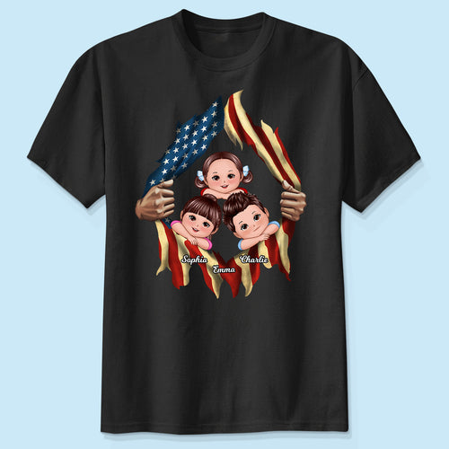 Dad Grandpa Cute Kids Hands Ripping Open Nation Flag Personalized Shirt