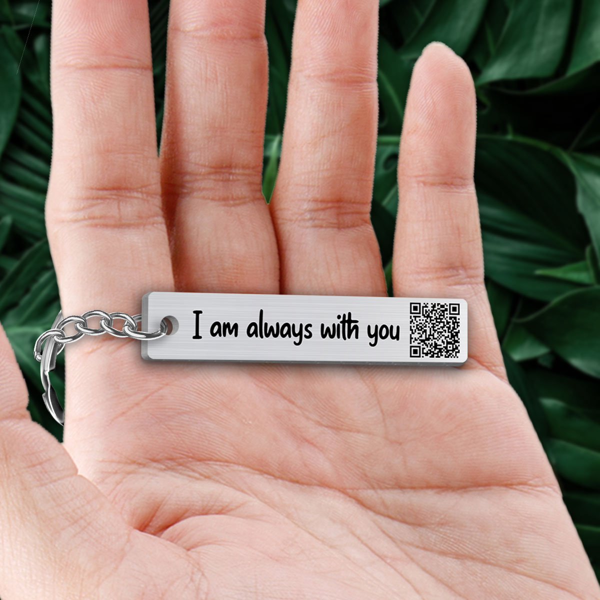 Always With You Keepsake Voice Message Soundwave Art QR Code Personalized Metal Keychain