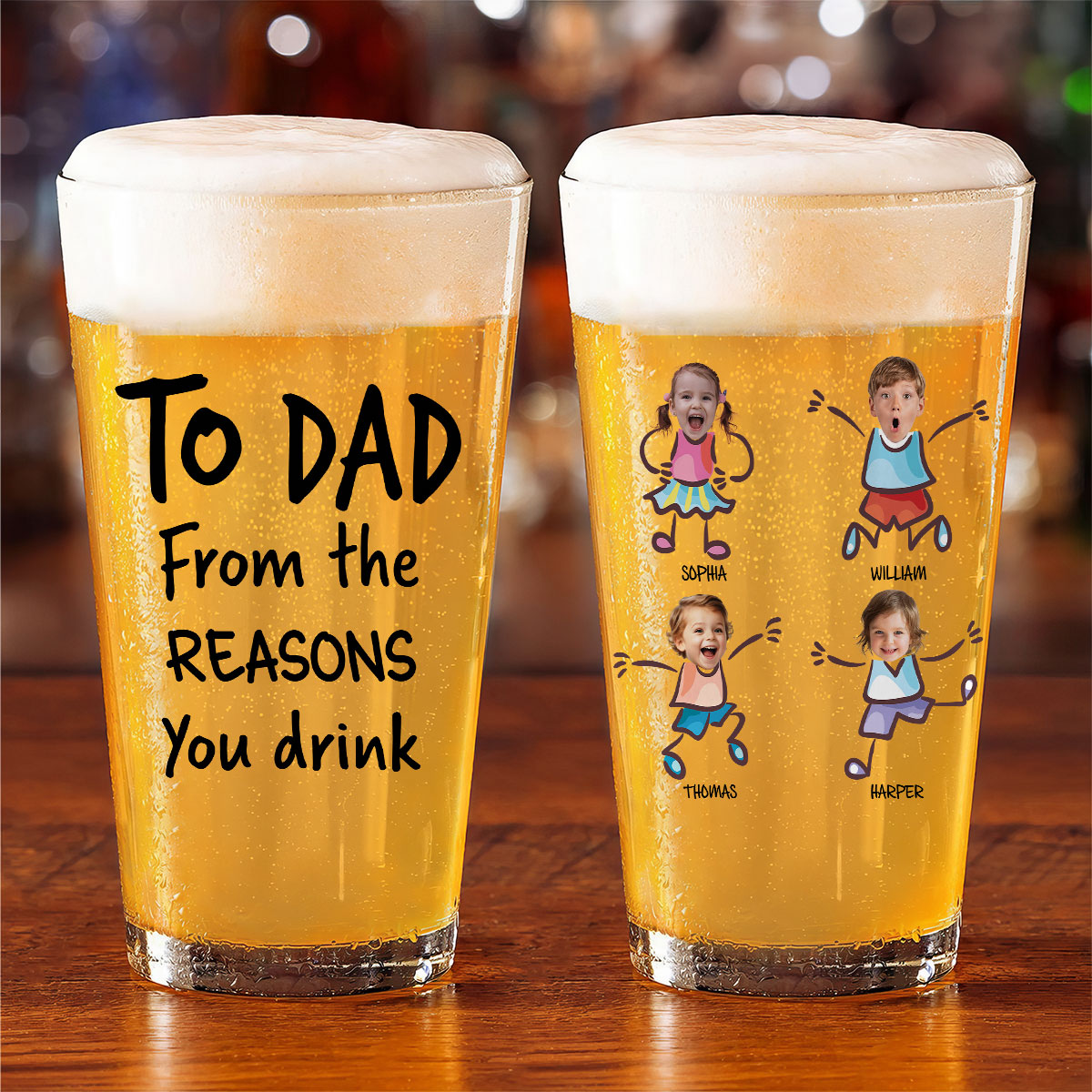 To Dad Grandpa From The Reasons You Drink Personalized Beer Glass, Unique Gift For Dad Grandpa, Funny Father's Day Gift