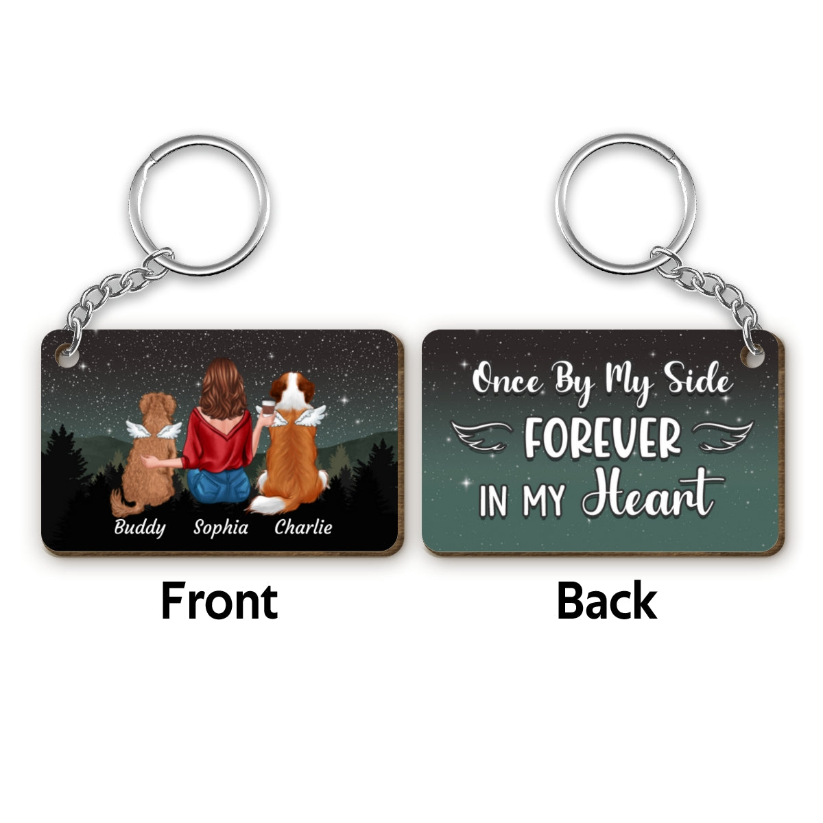 Once By My Side Forever In My Heart Dog Memorial Personalized Wooden Keychain