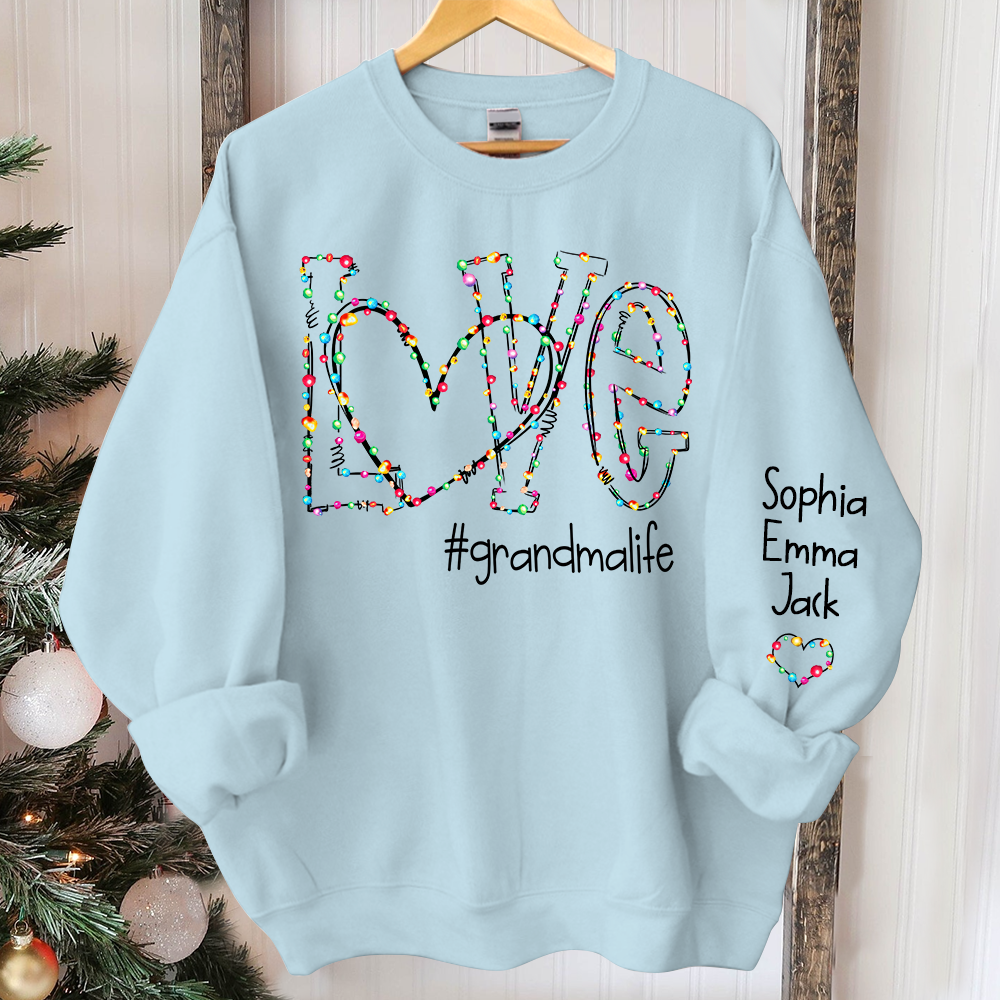 Love grandmalife Christmas lights And Grandkids Christmas Merry Sweatshirt