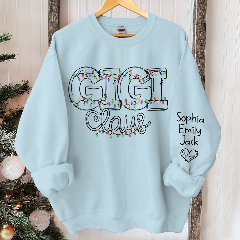 Custom Gigi Claus Light Christmas And Grandkids 2024 Sweatshirt