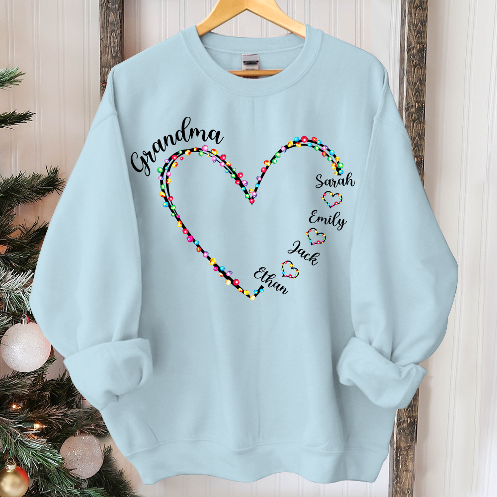 Personalized Grandma Heart Light With Grandkids Merry Christmas Sweatshirt