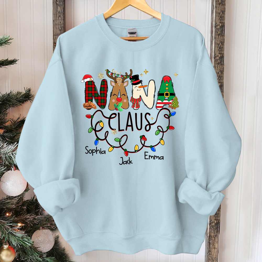 Personalized Nana claus With Grandkids Merry Christmas Sweatshirt