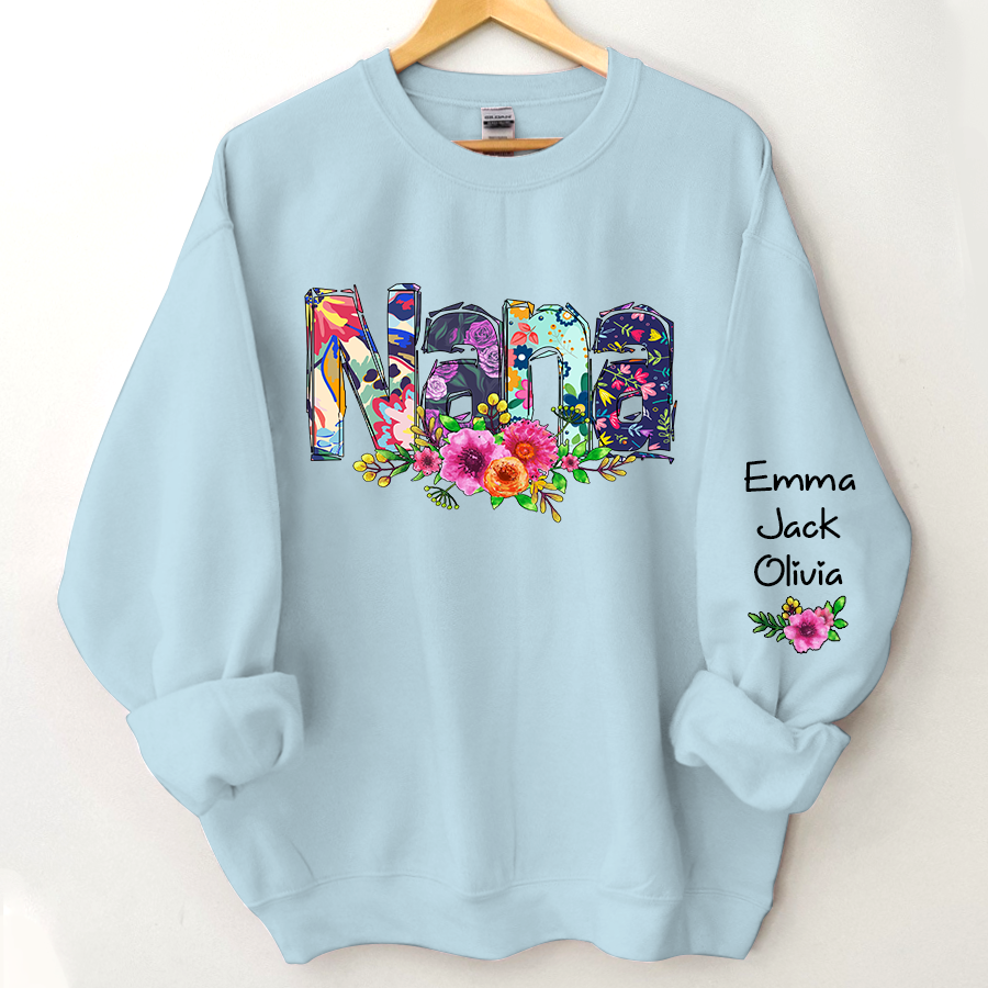 Nana, Grandma Foral And Grandkids Sweatshirt