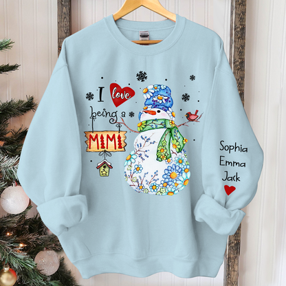 I love being mimi snowman flower And Grandkids Merry Christmas Sweatshirt