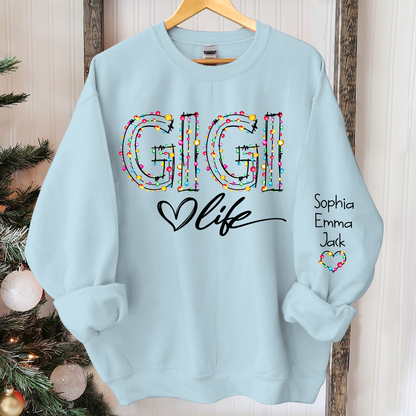 Personalized Gigi life light And Grandkids merry christmas Sweatshirt