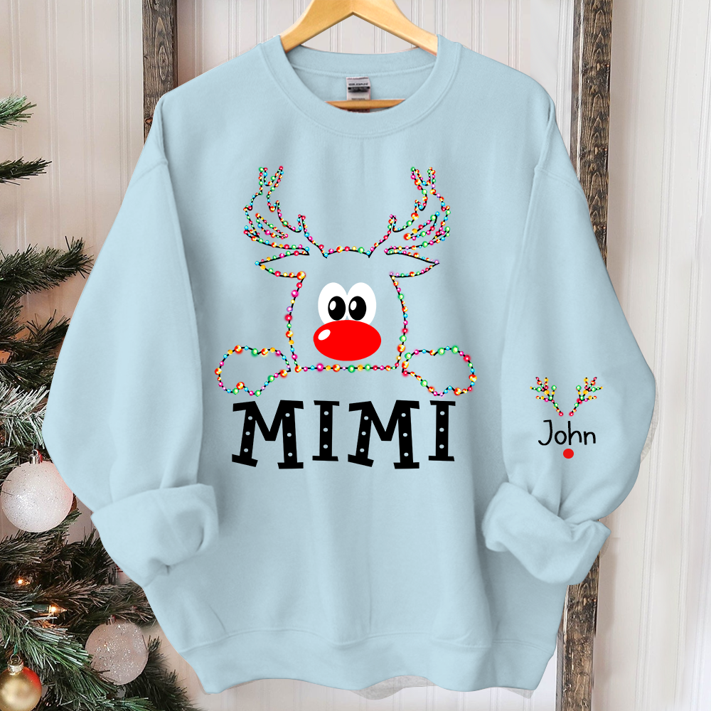 Personalized Mimi Reindeer Light With Grandkids Merry Christmas Sweatshirt