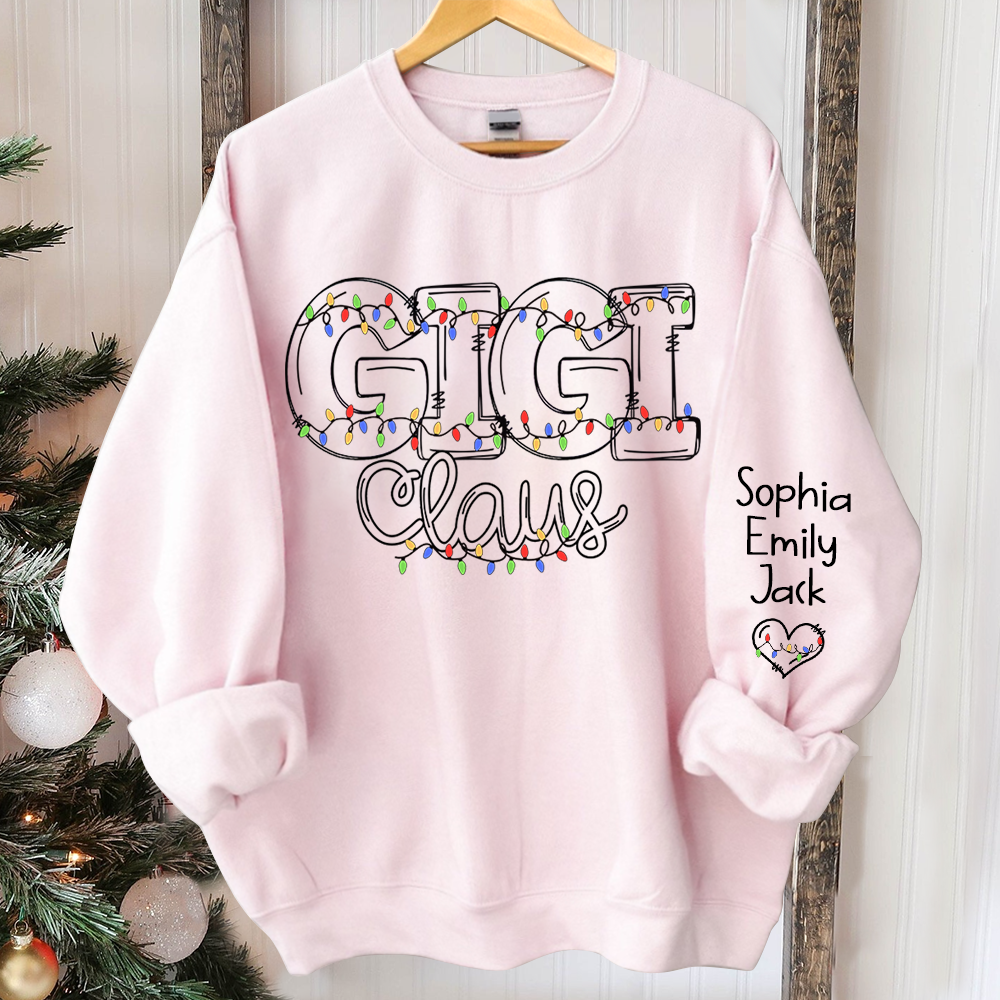 Custom Gigi Claus Light Christmas And Grandkids 2024 Sweatshirt