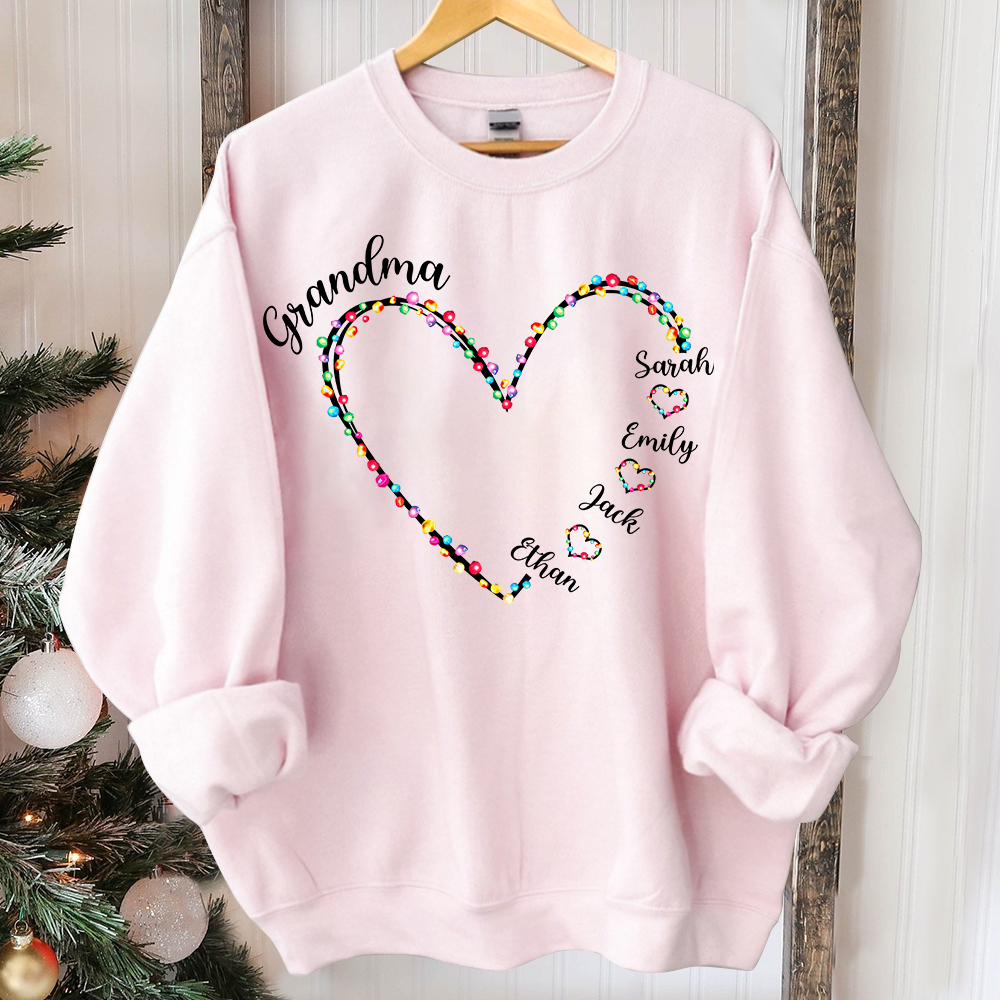 Personalized Grandma Heart Light With Grandkids Merry Christmas Sweatshirt