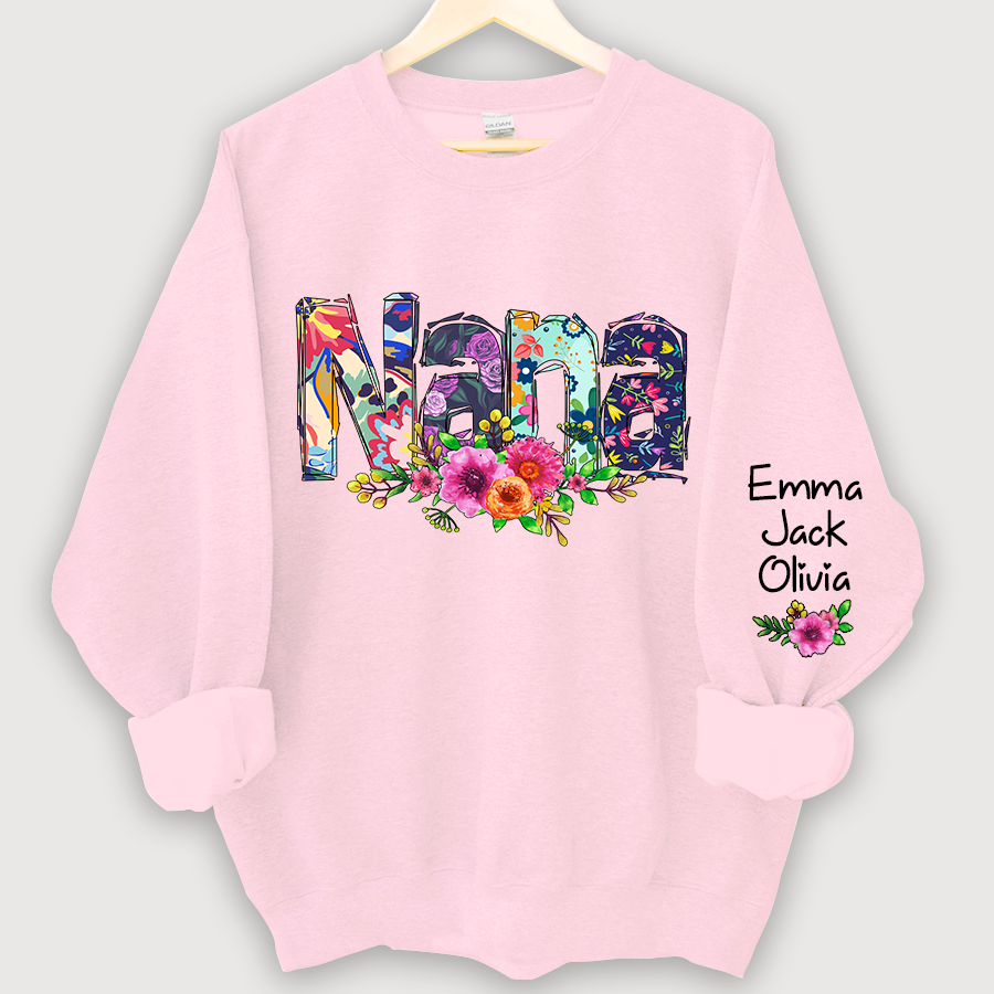 Nana, Grandma Foral And Grandkids Sweatshirt