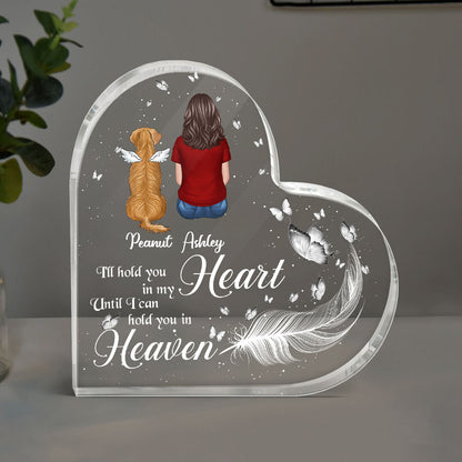 Hold You In My Heart Feather Memorial Personalized Heart Acrylic Plaque