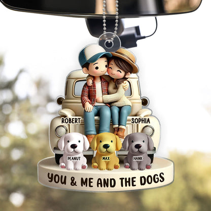 Couple On Truck You Me And The Dog Cats Personalized Acrylic Car Hanger Ornament, Heartfelt Gift For Couple, For Dog Lovers, Cat Lovers, Pet Lovers