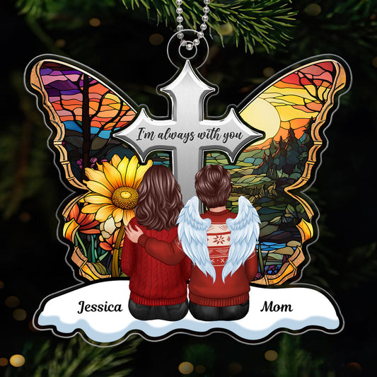 Stained Glass Cross Butterfly Family Sitting Memorial Keepsake Personalized Acrylic Ornament