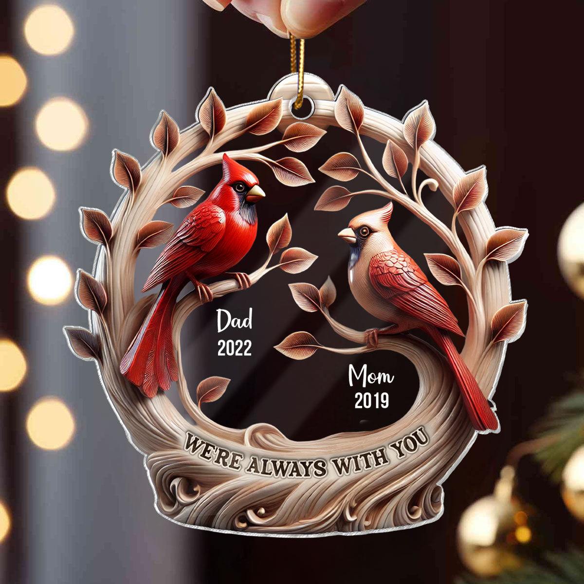 We're Always With You Cardinals On Tree 3D Effect Personalized Acrylic Ornament