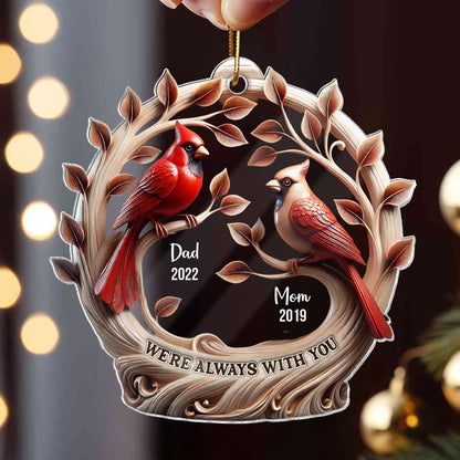 We're Always With You Cardinals On Tree 3D Effect Personalized Acrylic Ornament