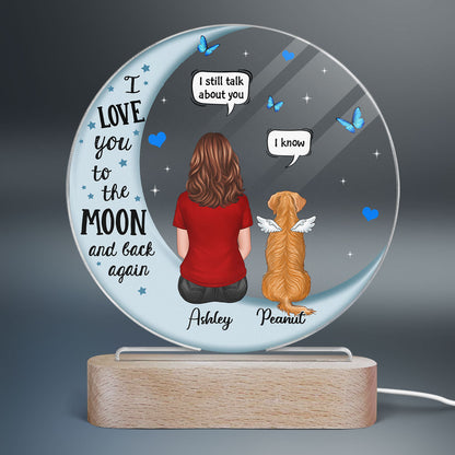 Memorial Dog On Moon Personalized Circle Acrylic LED Lamp Night Light