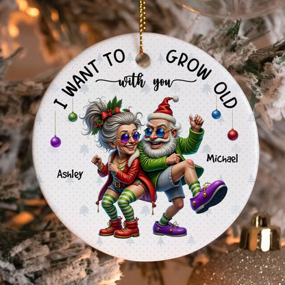 Funny Elderly Couple Christmas Party Whimsical Holiday Personalized Ceramic Ornament