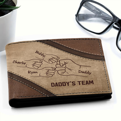 Daddy's Team Fist Bump Personalized Men’s Wallet, Father's Day Gift, Birthday Gift For Husband, Dad, Grandpa