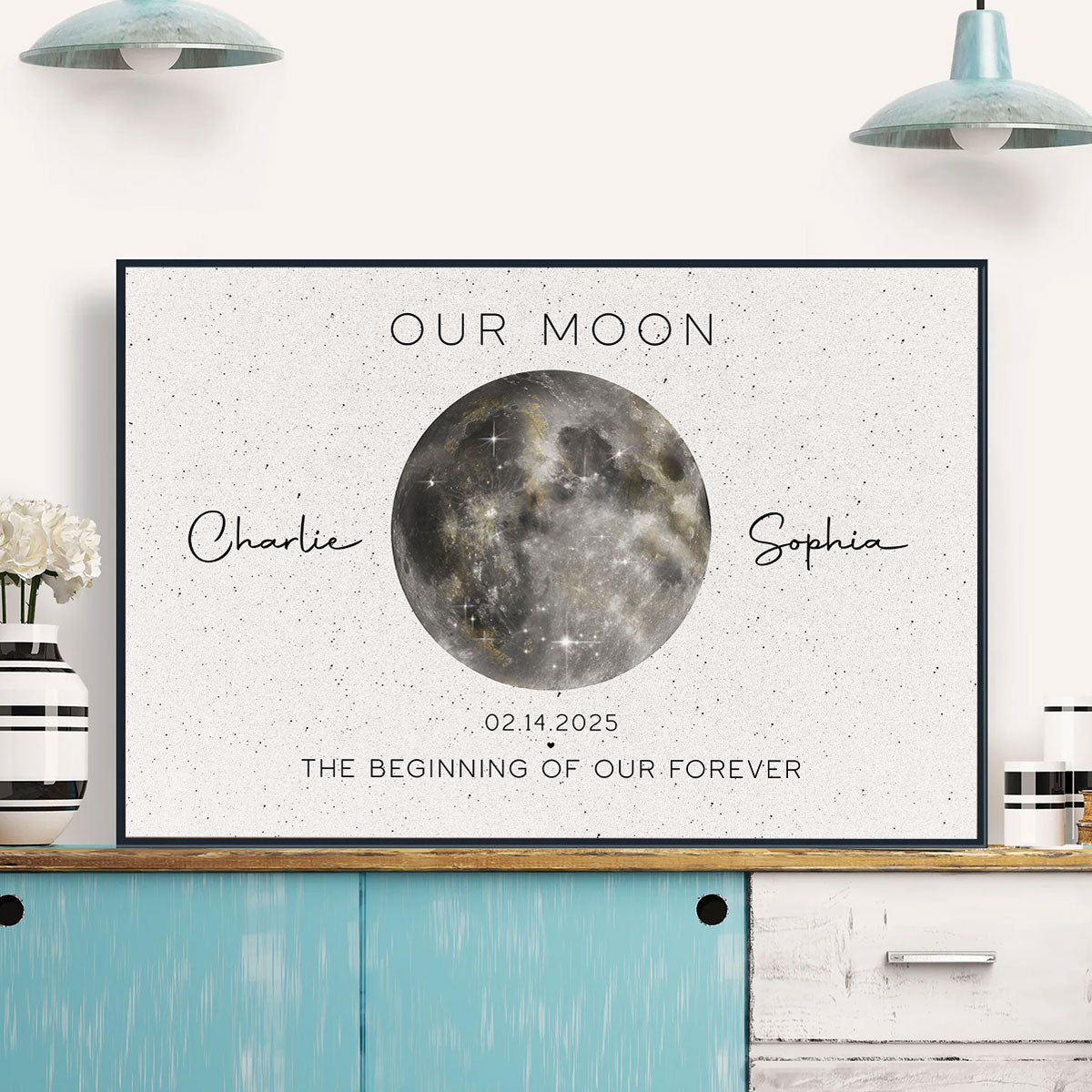 Our Moon Golden Dust Moon Phase Art Anniversary For Wife, Gift for Husband Couple Wedding Anniversary Gift Personalized Poster