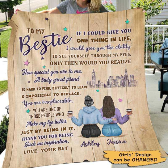 To My Bestie Wood Texture Personalized Fleece Blanket