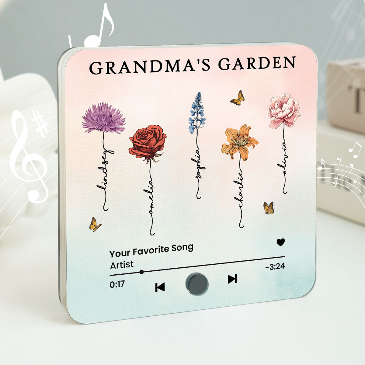 Grandma's Kitchen Birth Month Flower Personalized Music Fridge Magnet, Heartfelt Mother's Day Gift, Birthday Gift for Grandma