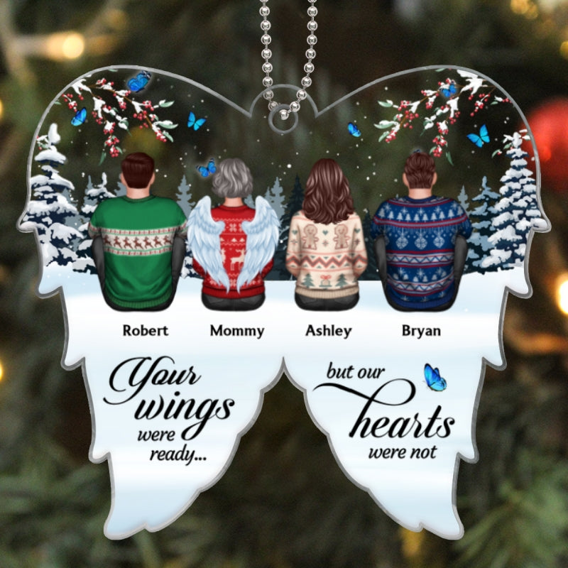 Family Sitting Memorial Angel Wings Shaped Personalized Acrylic Ornament
