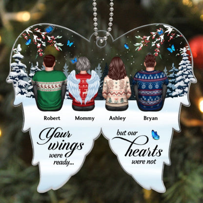 Family Sitting Memorial Angel Wings Shaped Personalized Acrylic Ornament