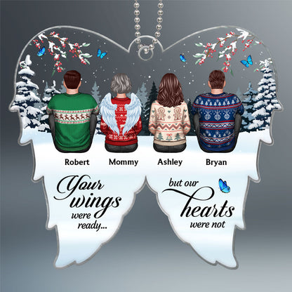 Family Sitting Memorial Angel Wings Shaped Personalized Acrylic Ornament