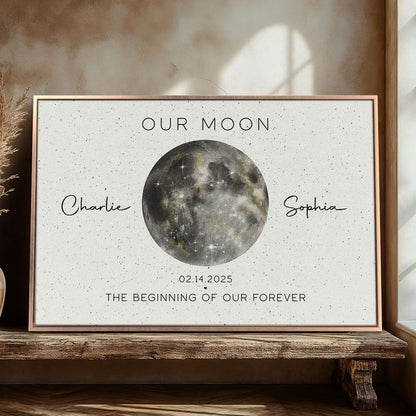 Our Moon Golden Dust Moon Phase Art Anniversary For Wife, Gift for Husband Couple Wedding Anniversary Gift Personalized Poster