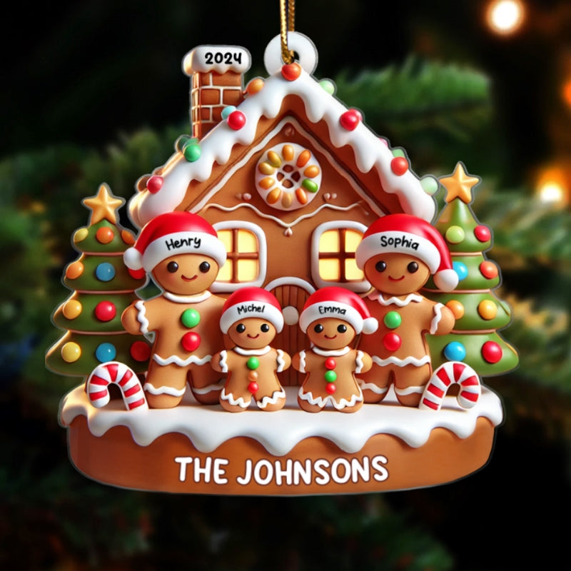 Gingerbread Family With Gingerbread House 3D Effect Personalized Acrylic Ornament