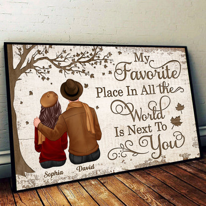 Embracing Couple Sitting Under Tree Personalized Horizontal Poster, Valentine‘s Day Gift For Him, For Her