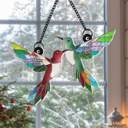 Stained Glass Hummingbirds Memorial Personalized Suncatcher