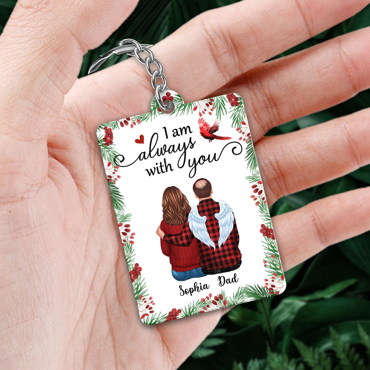 Holly Branch Memorial Family Personalized Acrylic Keychain