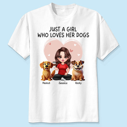 Just A Girl Who Loves Her Dogs Realistic Cartoon Dogs Personalized Shirt, Valentine's Day Gift For Dog Lover